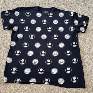 Super Mario Bros All Over Toad Head Black‎ Men's T Shirt Size 2XL
